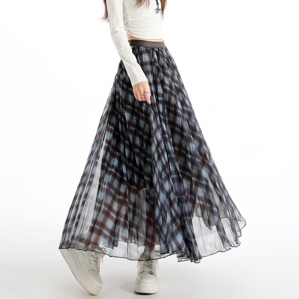 Spring long big skirt high waist plaid slim skirt for women