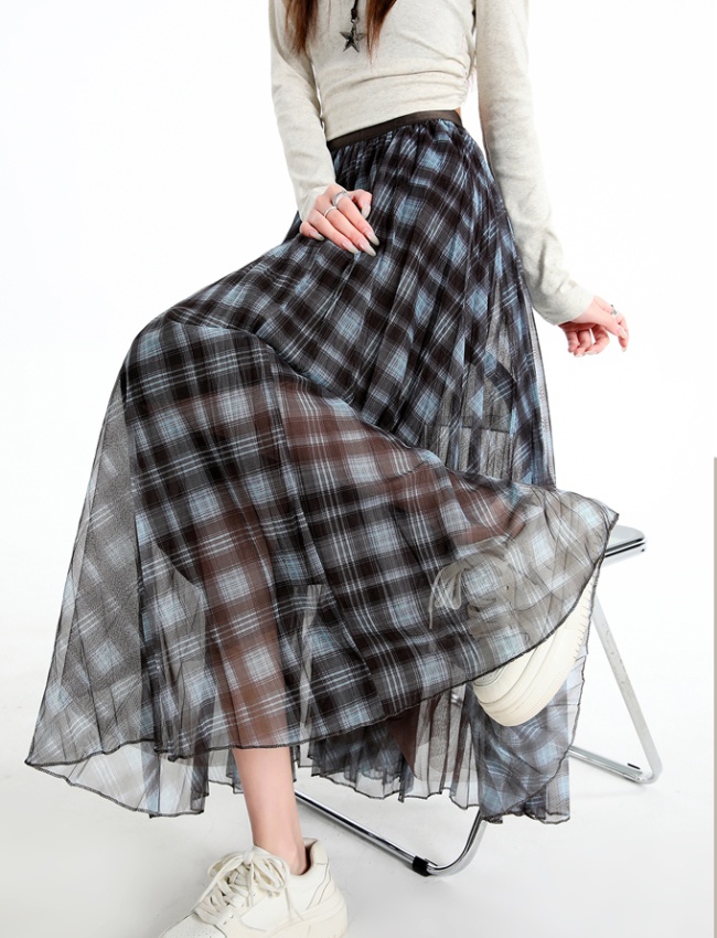 Spring long big skirt high waist plaid slim skirt for women