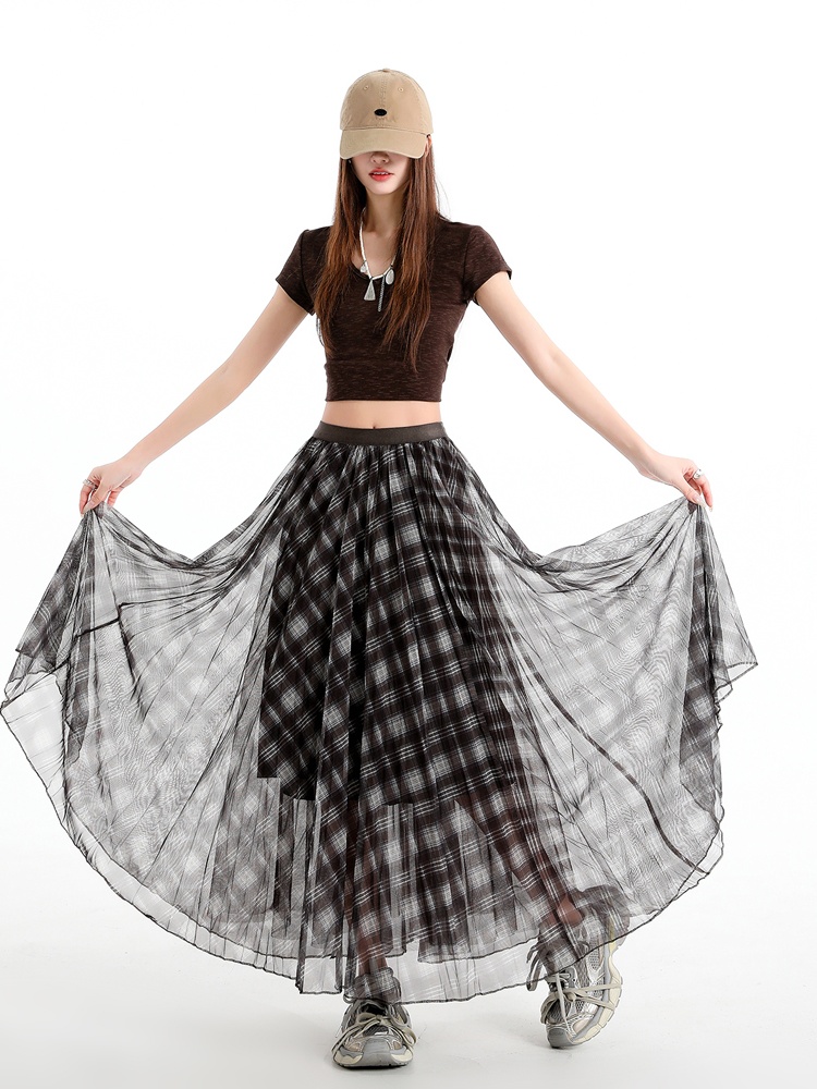 Spring long big skirt high waist plaid slim skirt for women
