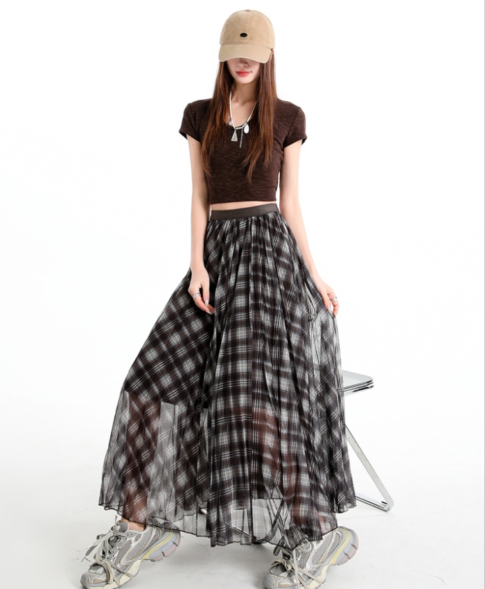 Spring long big skirt high waist plaid slim skirt for women