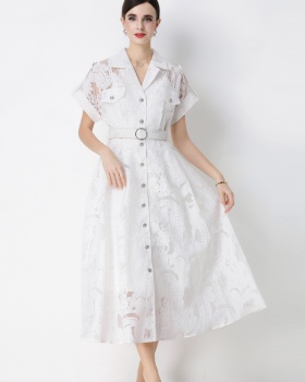 France style inside the ride lapel embroidery dress