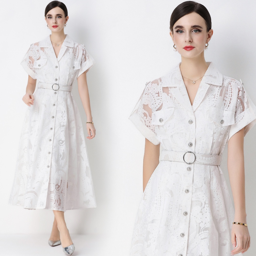 France style inside the ride lapel embroidery dress