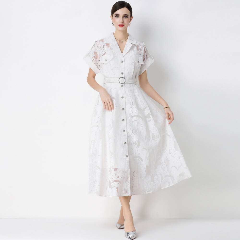 France style inside the ride lapel embroidery dress