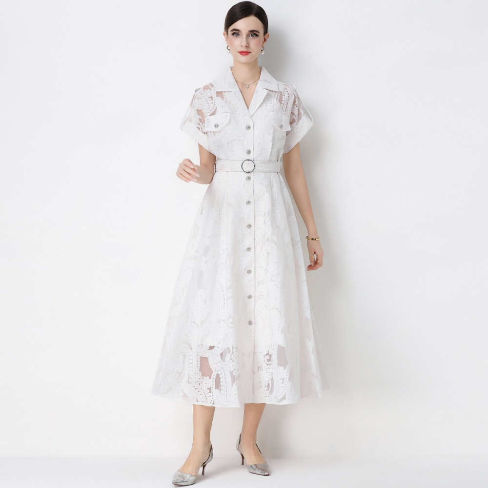 France style inside the ride lapel embroidery dress