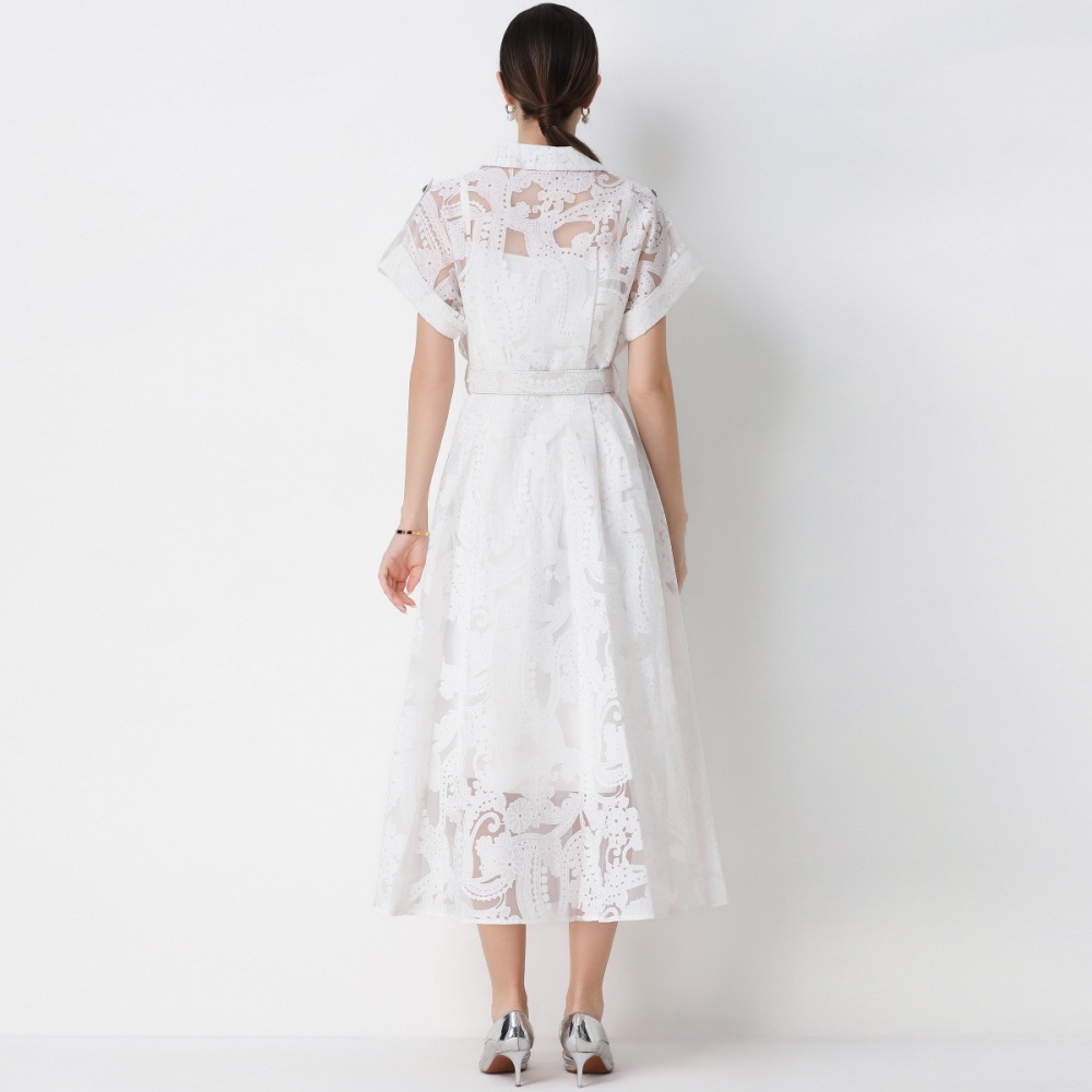 France style inside the ride lapel embroidery dress