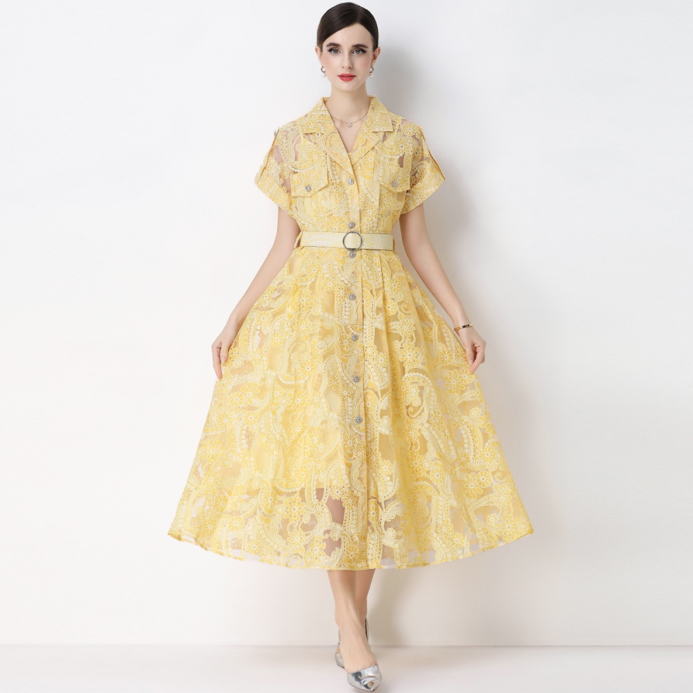 With belt sling single-breasted France style dress