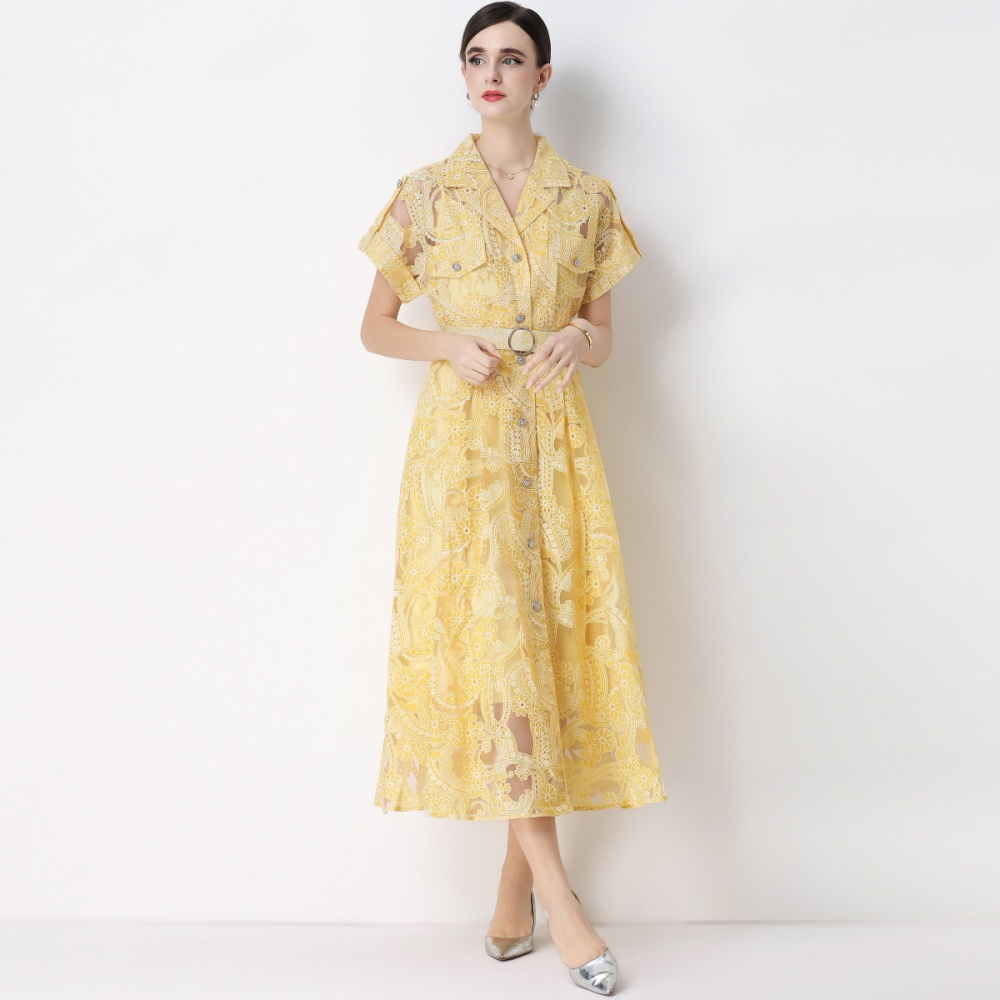 With belt sling single-breasted France style dress