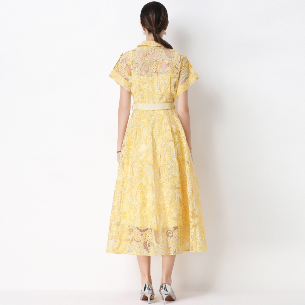 With belt sling single-breasted France style dress