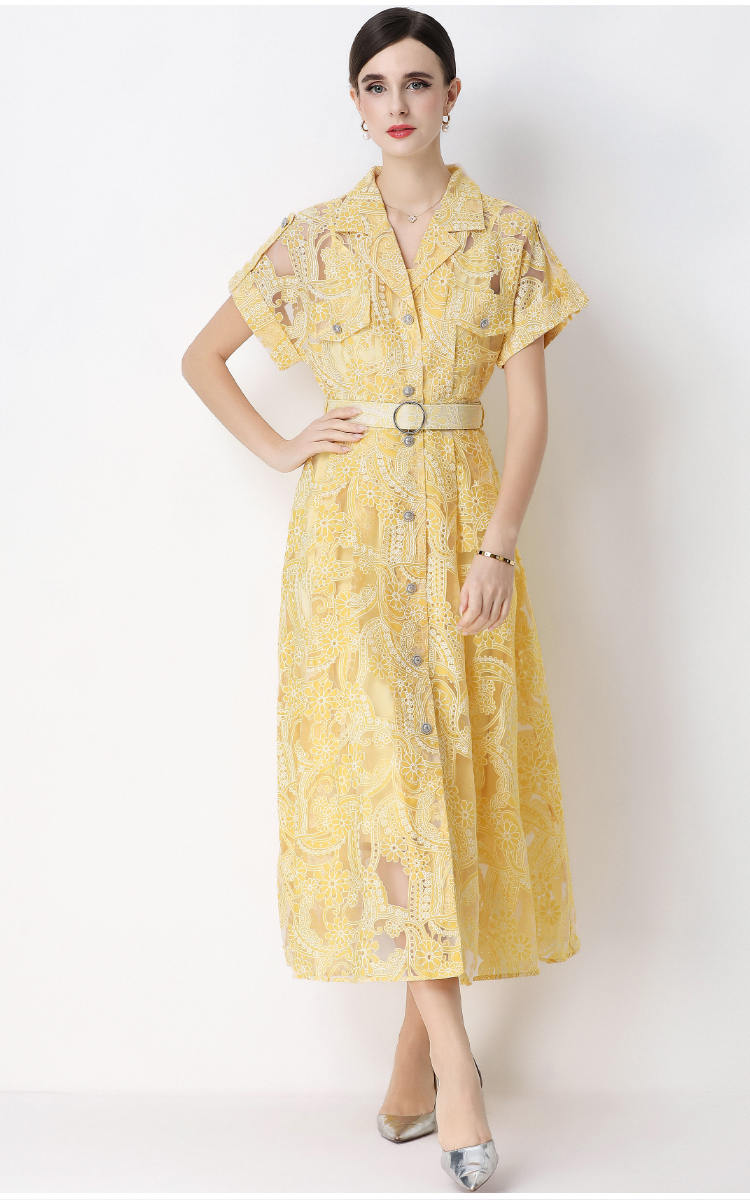 With belt sling single-breasted France style dress