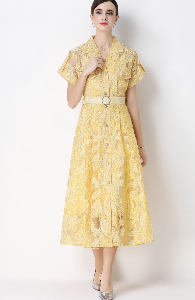 With belt sling single-breasted France style dress