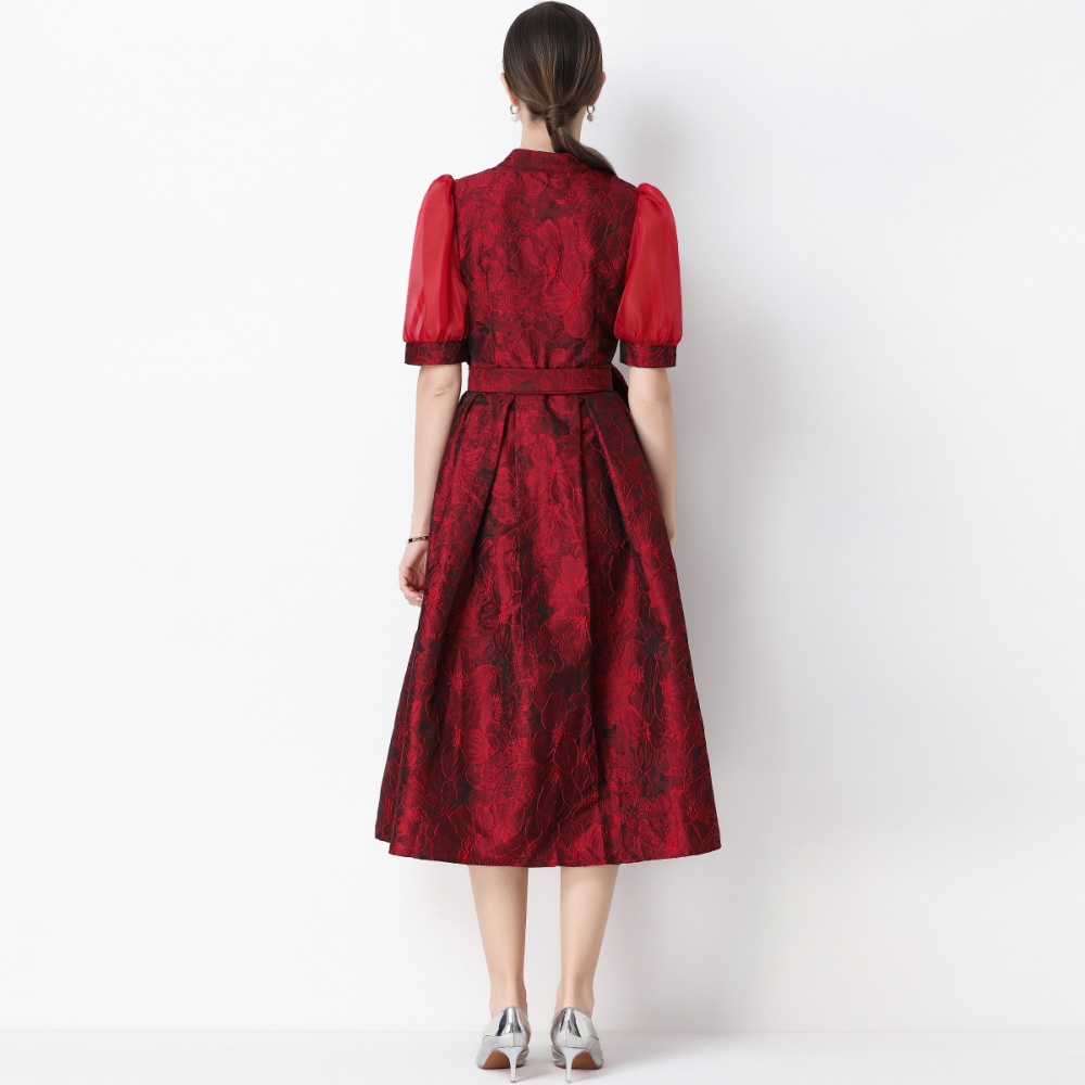 Breasted dress pinched waist long dress for women