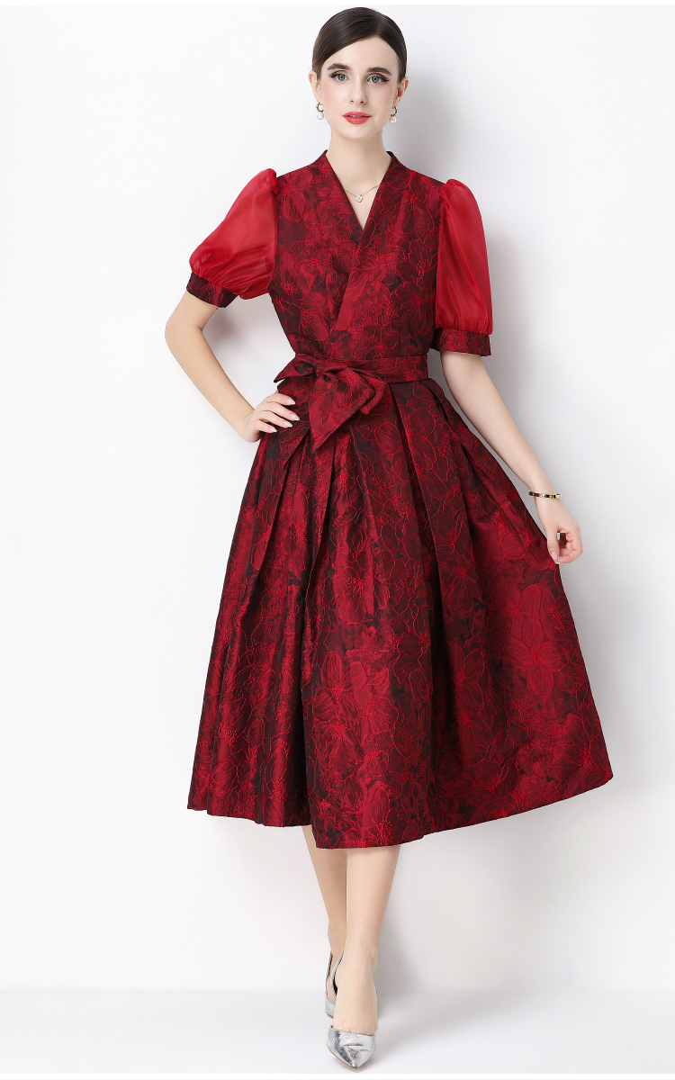 Breasted dress pinched waist long dress for women