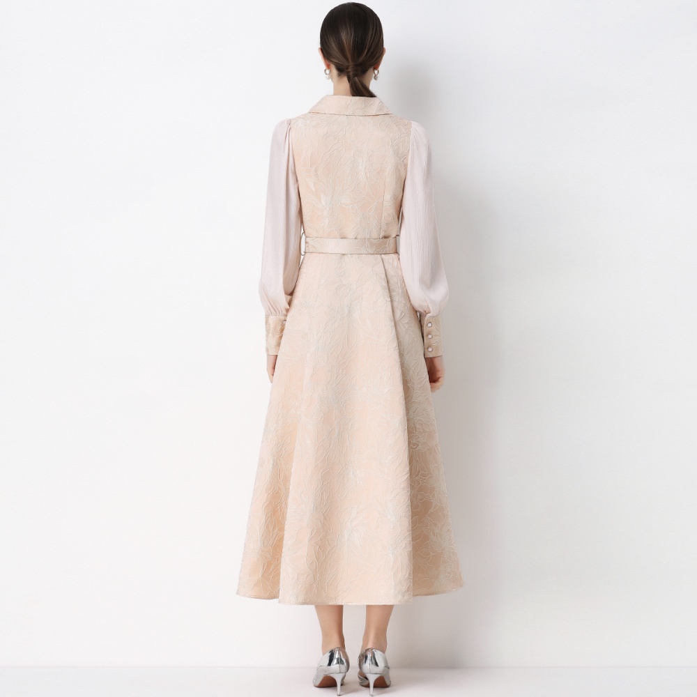 Jacquard lantern sleeve business suit elegant long dress