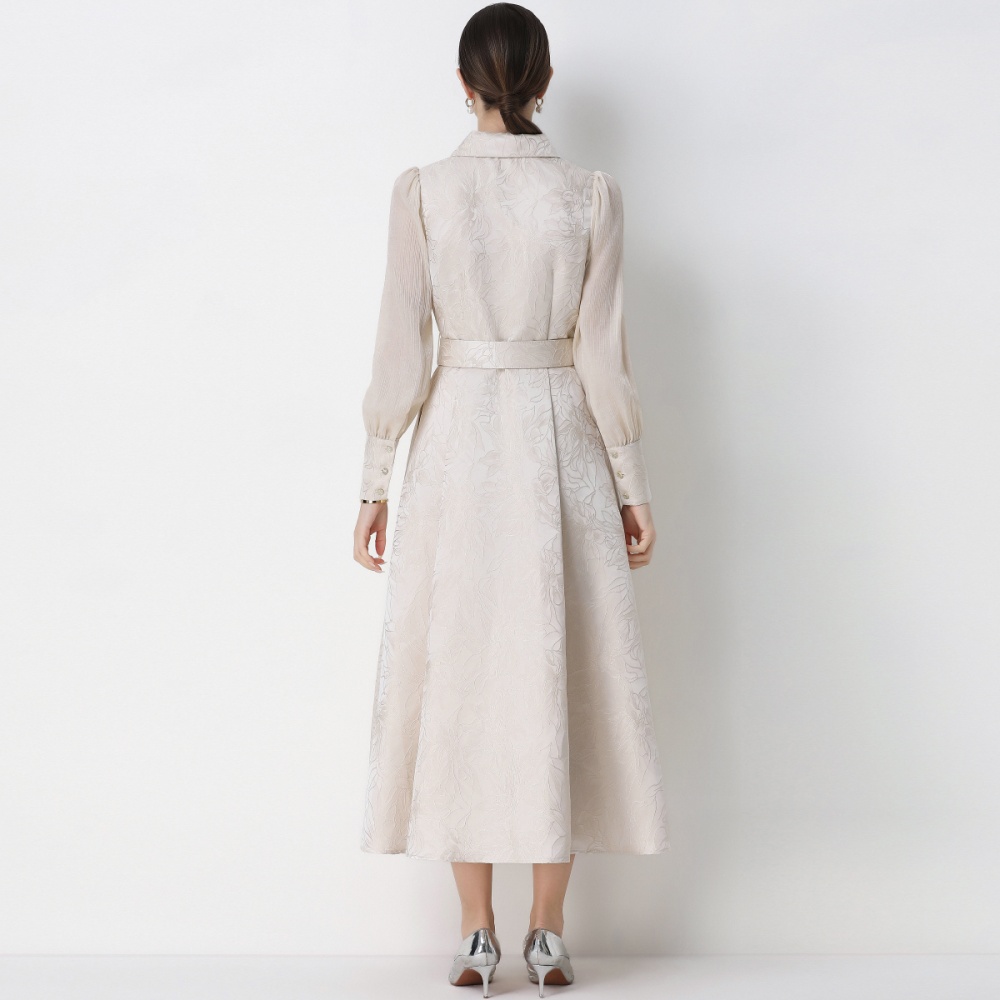 Elegant large collar hem business suit jacquard dress