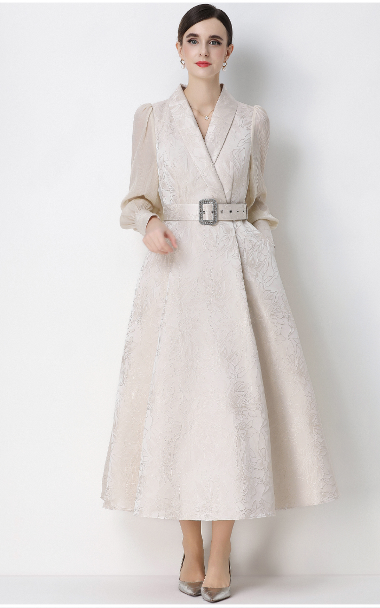 Elegant large collar hem business suit jacquard dress