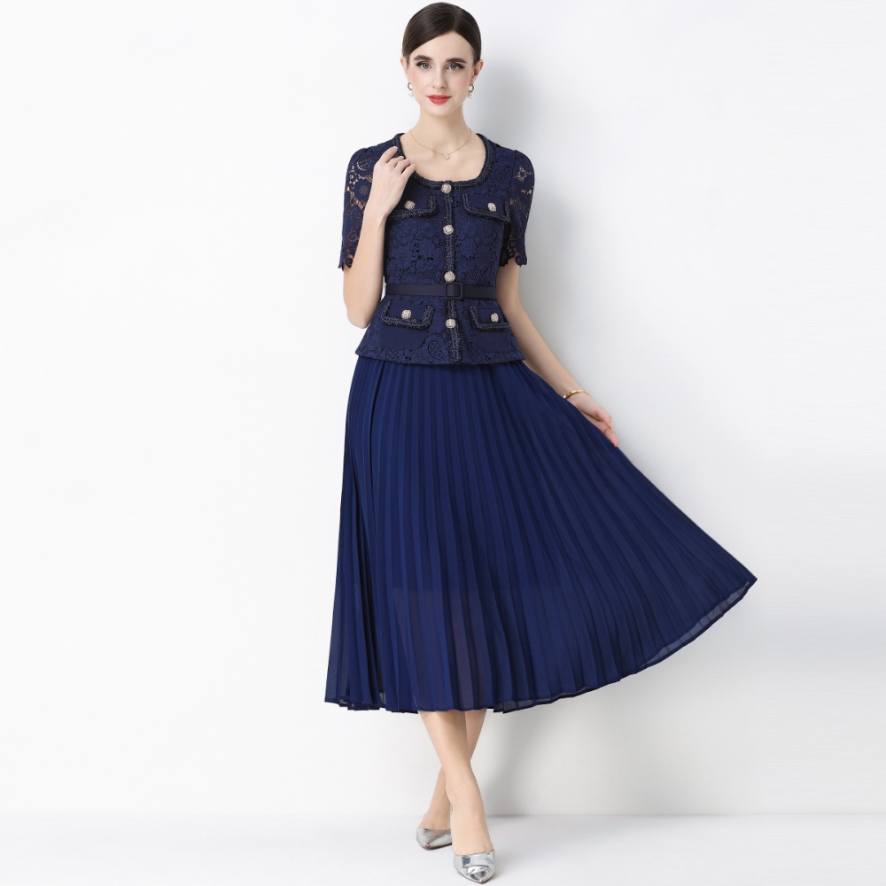 Light luxury Pseudo-two slim ladies lace splice dress