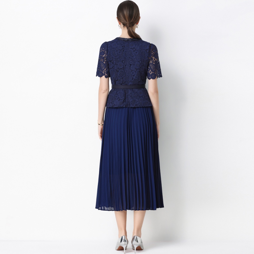 Light luxury Pseudo-two slim ladies lace splice dress