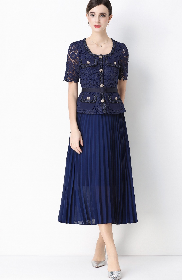 Light luxury Pseudo-two slim ladies lace splice dress