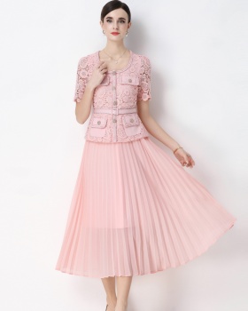 Pleated ladies light luxury long lace dress