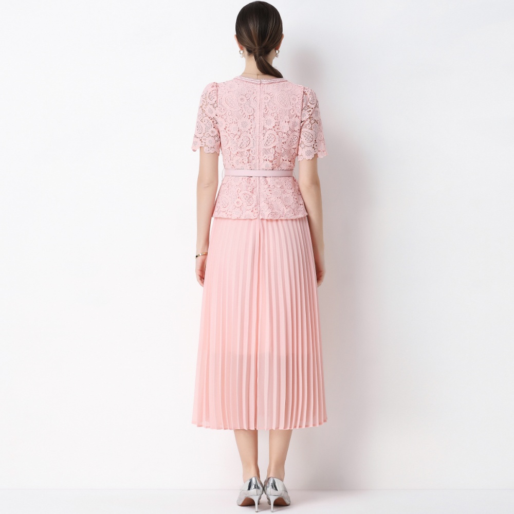 Pleated ladies light luxury long lace dress