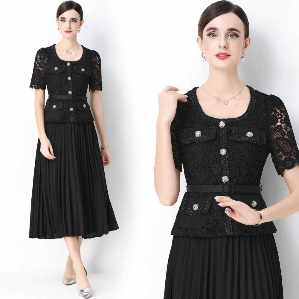 Splice lace light luxury slim ladies dress