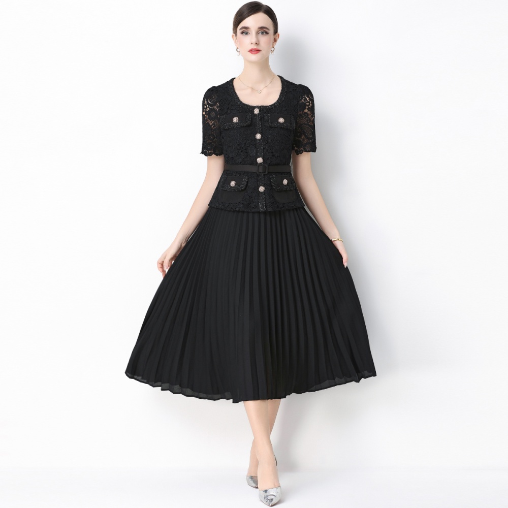 Splice lace light luxury slim ladies dress