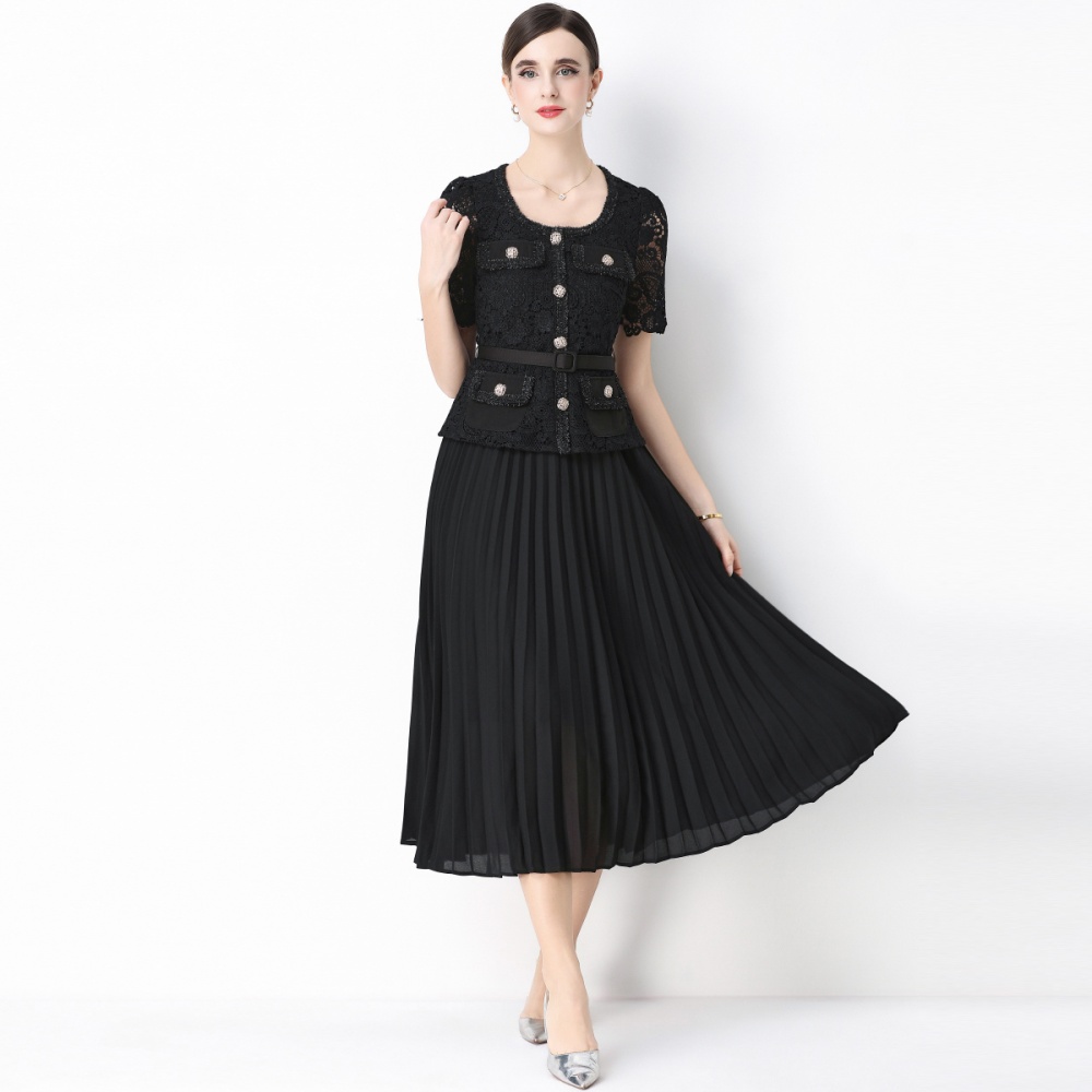 Splice lace light luxury slim ladies dress