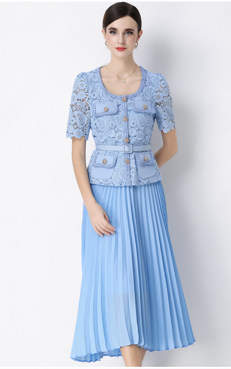 France style slim pleated Pseudo-two ladies splice dress