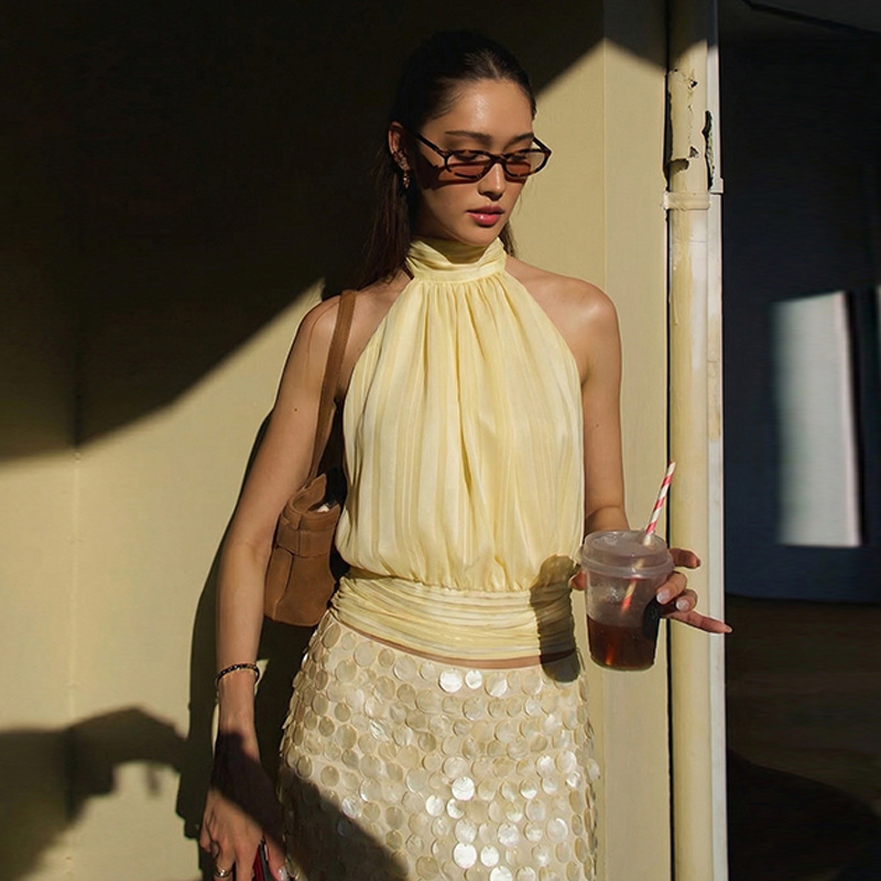 Winter European style tops wrapped chest halter vest