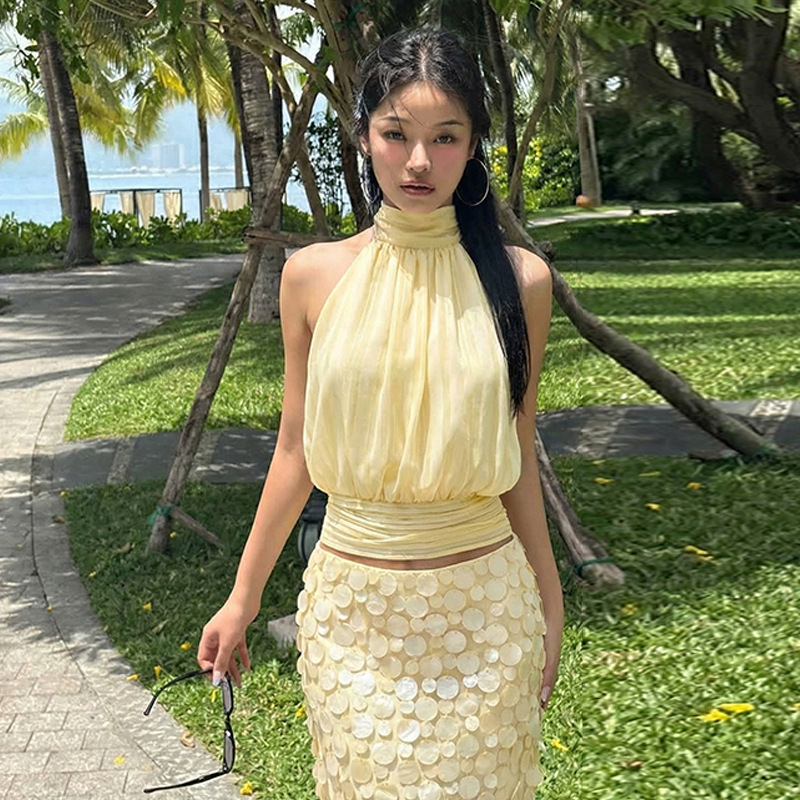 Winter European style tops wrapped chest halter vest