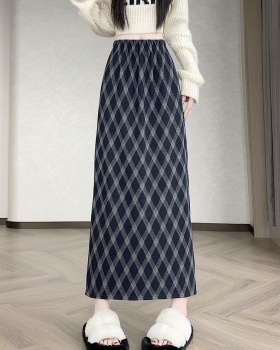 Korean style straight all-match plaid slim retro skirt