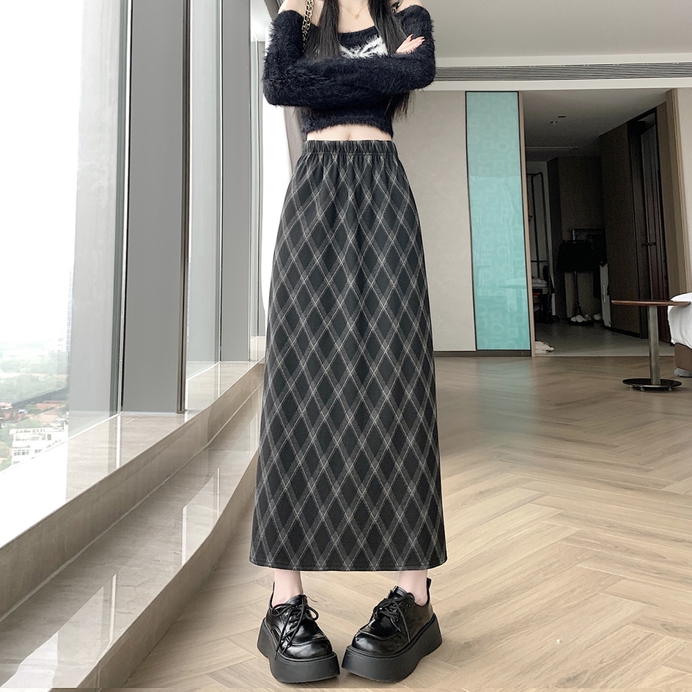 Korean style straight all-match plaid slim retro skirt