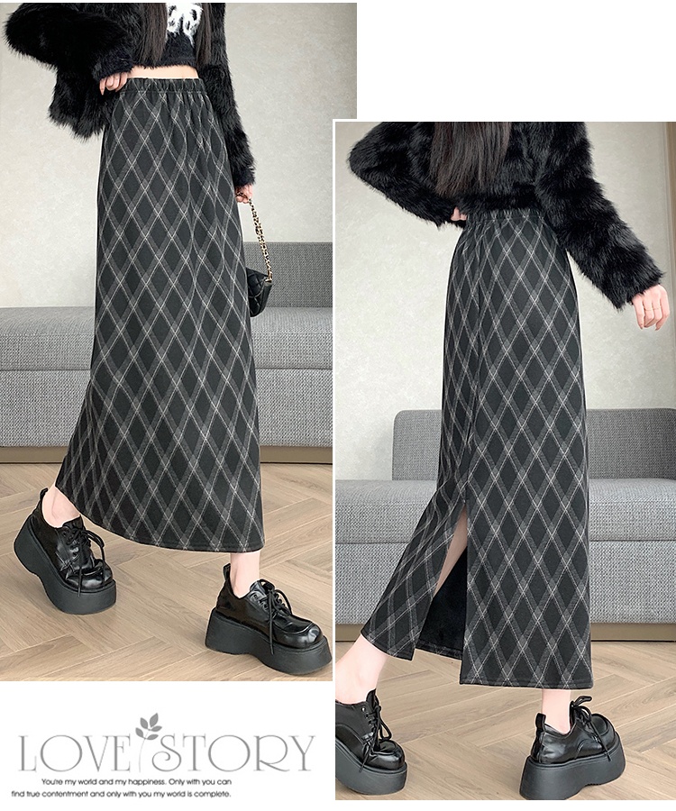 Korean style straight all-match plaid slim retro skirt