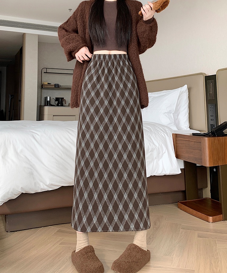 Korean style straight all-match plaid slim retro skirt