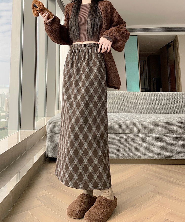 Korean style straight all-match plaid slim retro skirt