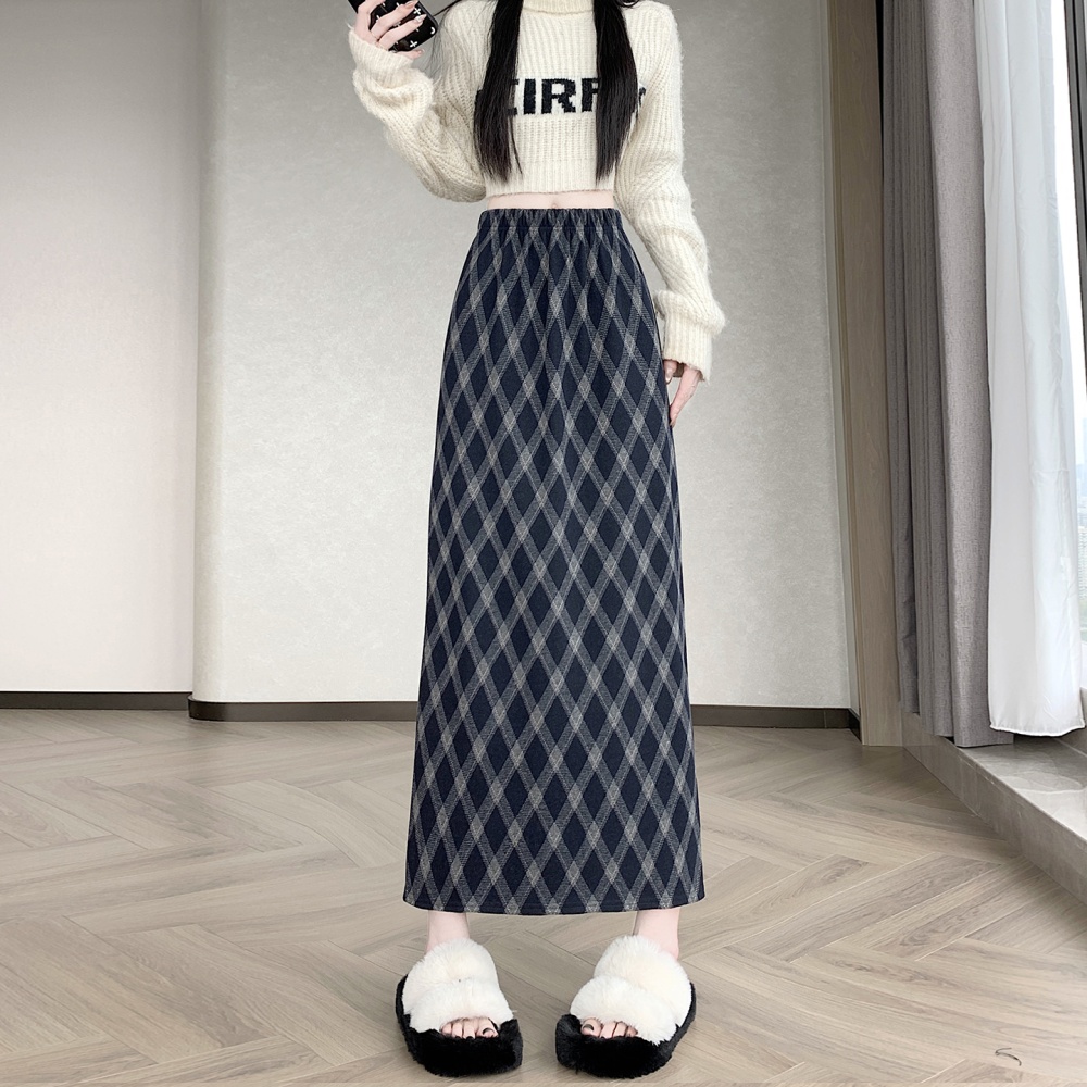Korean style straight all-match plaid slim retro skirt