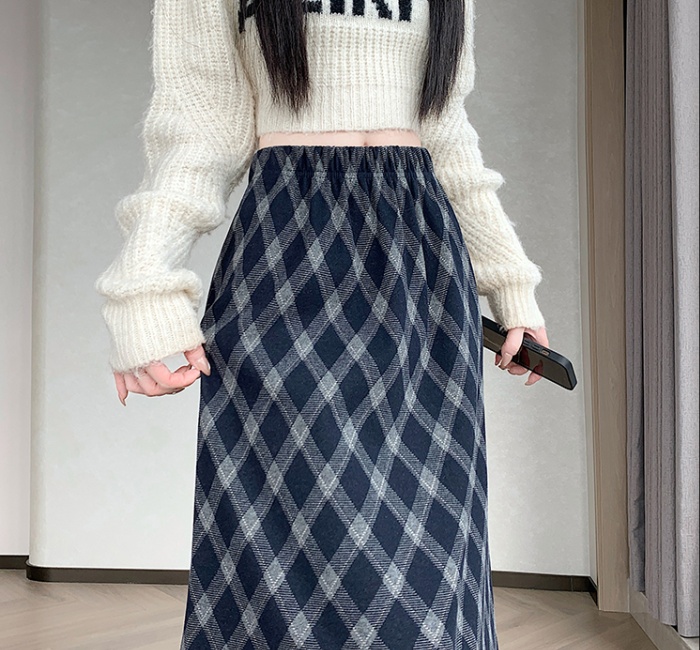 Korean style straight all-match plaid slim retro skirt