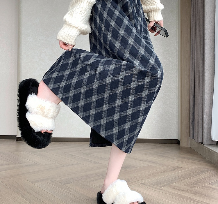 Korean style straight all-match plaid slim retro skirt