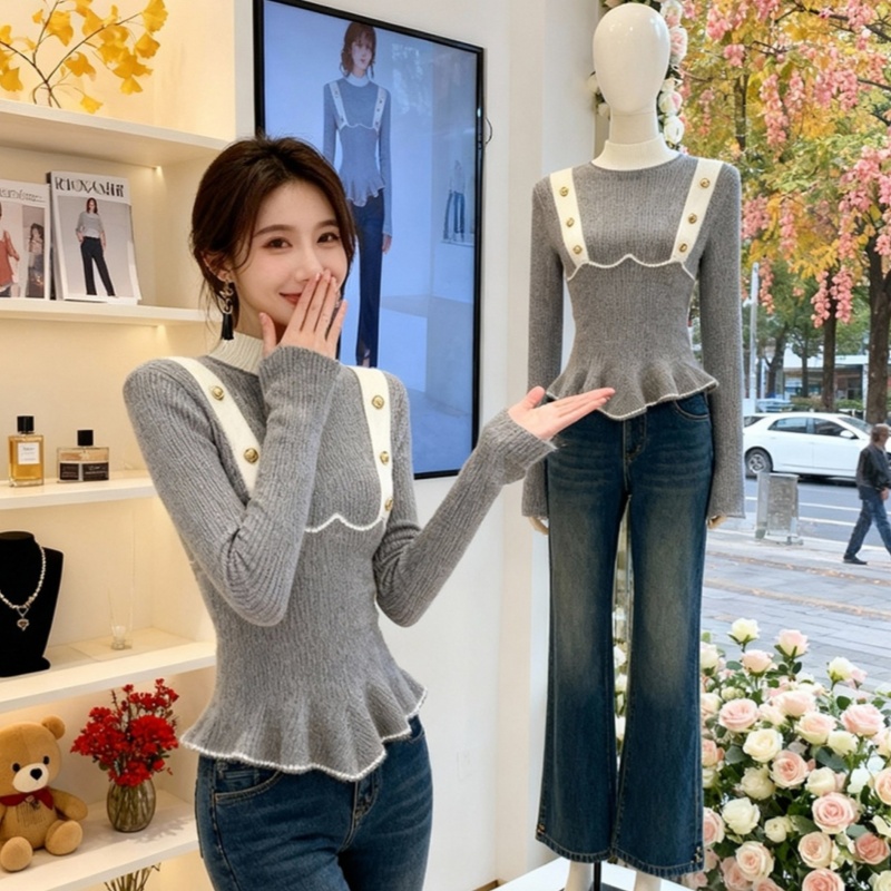 Knitted tender Korean style tops slim simple sweater for women