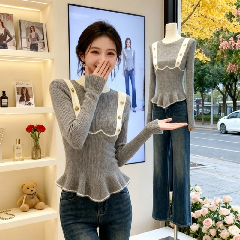 Knitted tender Korean style tops slim simple sweater for women
