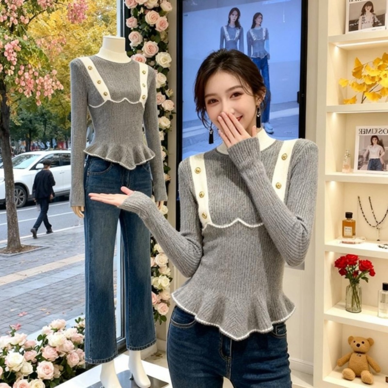 Knitted tender Korean style tops slim simple sweater for women