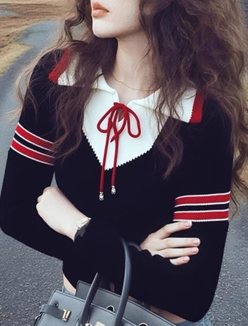 College lapel show young maiden sweater