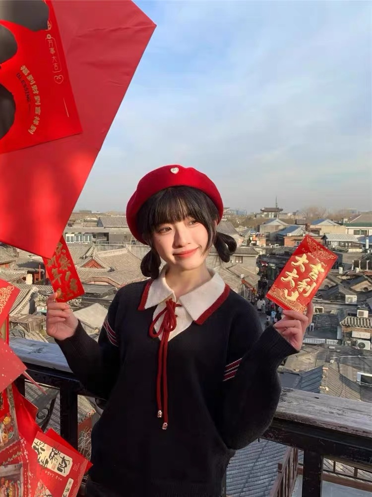 College lapel show young maiden sweater