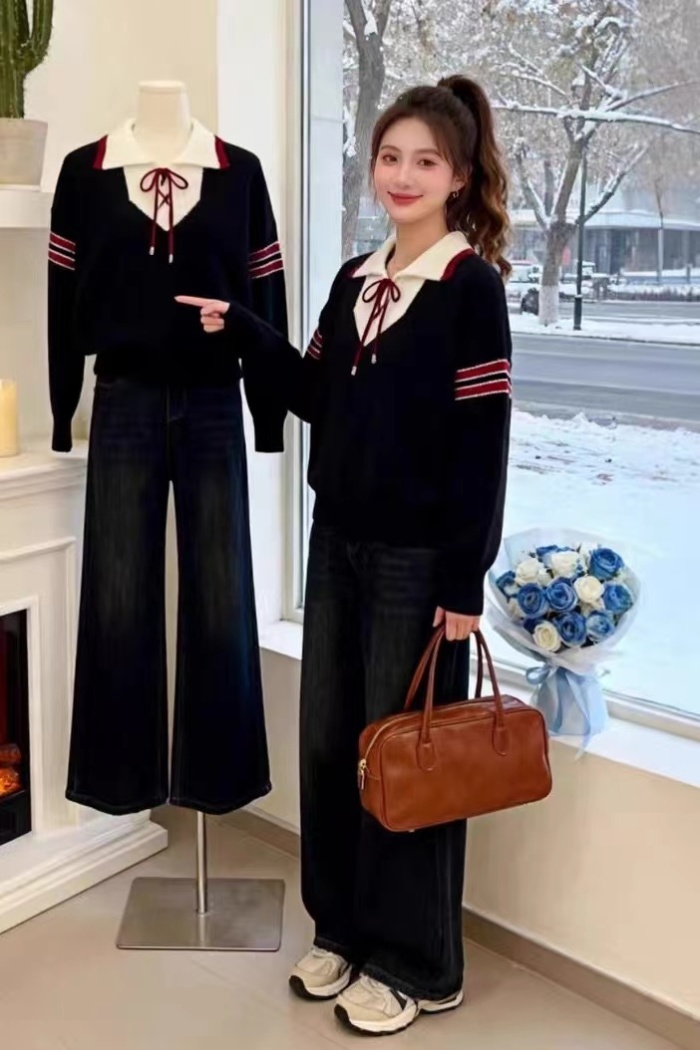 College lapel show young maiden sweater