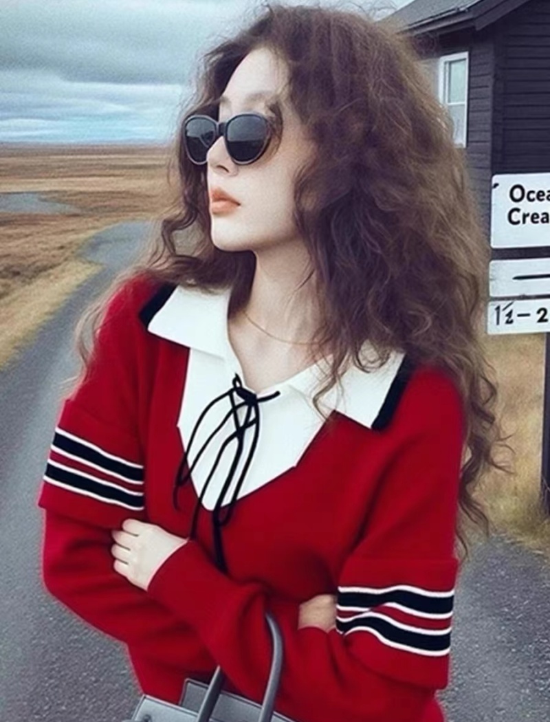 College lapel show young maiden sweater