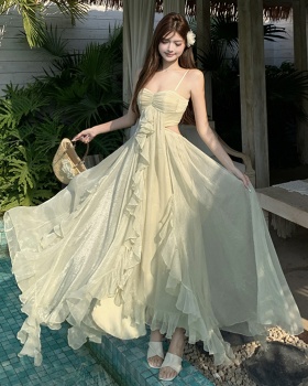 Green vacation lady dress temperament summer sling long dress
