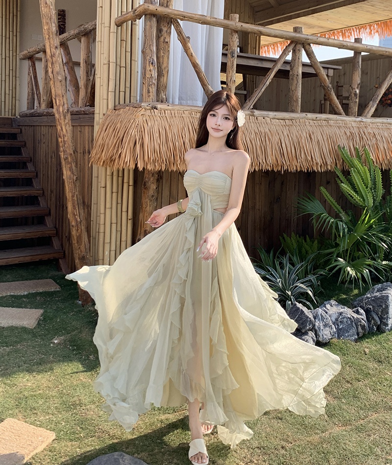 Green vacation lady dress temperament summer sling long dress