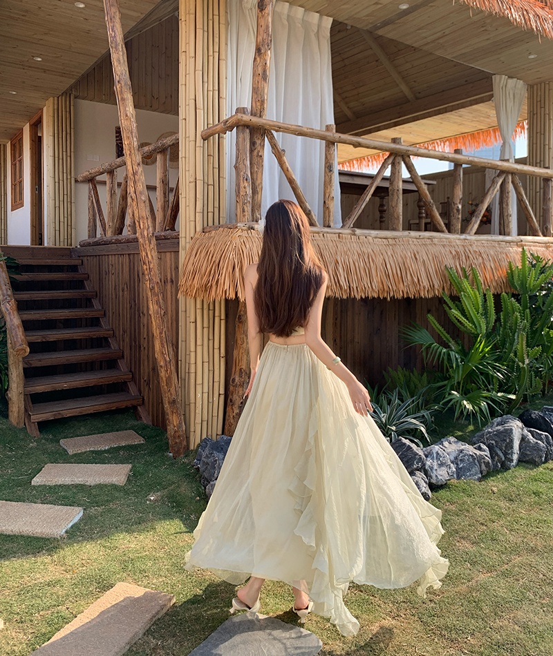 Green vacation lady dress temperament summer sling long dress