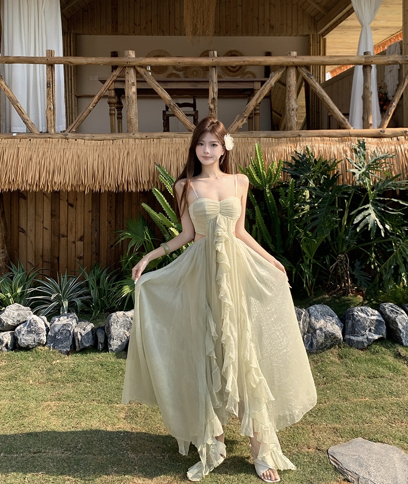 Green vacation lady dress temperament summer sling long dress