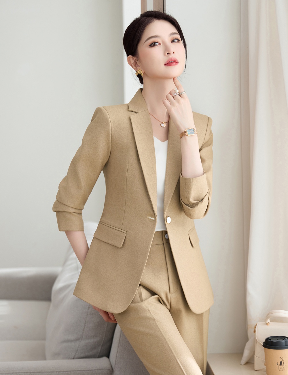 Long sleeve suit pants overalls coat 2pcs set
